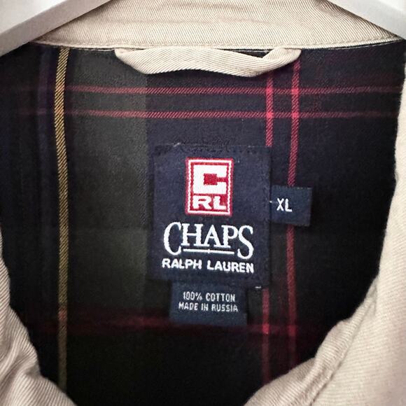 Chaps Ralph Lauren Khaki Vintage Full Zip Harrington Plaid Half Lined Jacket XL - Picture 7 of 12